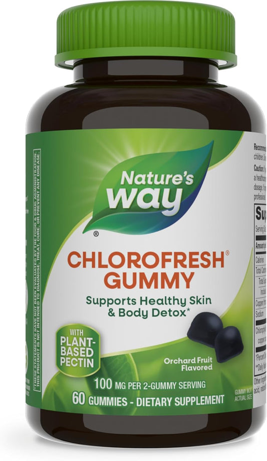 Chlorofresh Chlorophyll Gummies - Supports Healthy Skin & Body Detox, Internal Deodorant - Orchard Fruit Flavor, 60 Gummies
