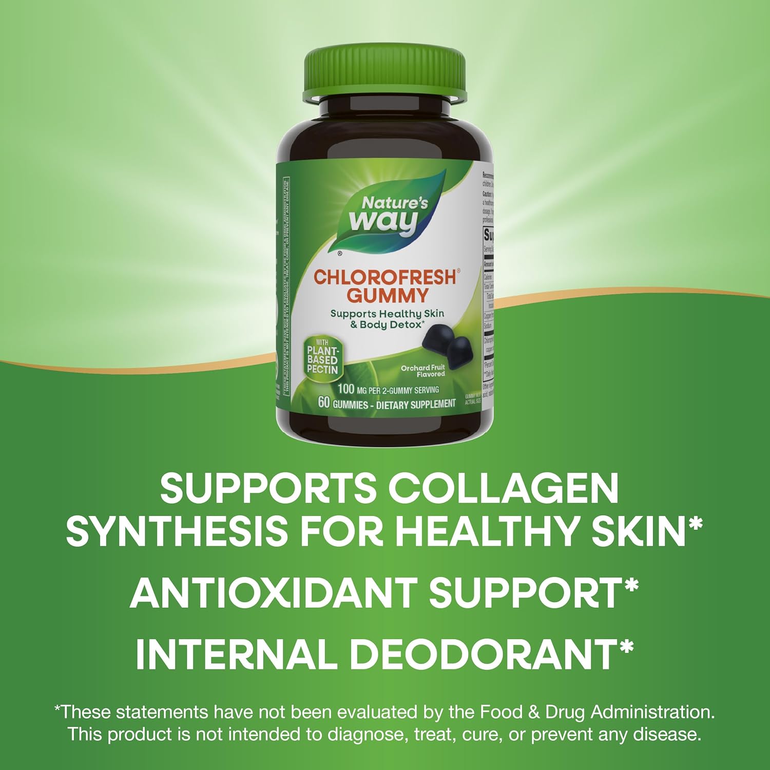 Chlorofresh Chlorophyll Gummies - Supports Healthy Skin & Body Detox, Internal Deodorant - Orchard Fruit Flavor, 60 Gummies