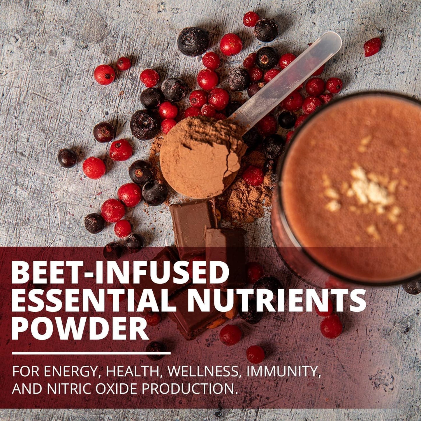 ChocoBerry Blast Superfood Powder - Adaptogenic SuperBerry Smoothie Booster with Beet Juice, Mushrooms, & Polyphenols - Enhances Recovery, Energy, Gut Health, Immunity & Nutrition - Chocolate (480g)