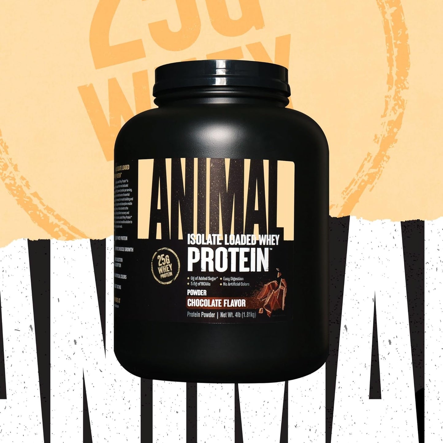 Chocolate Animal Whey Isolate Protein Powder - 25g Protein for Muscle Building & Recovery - Pre & Post Workout Supplement with Digestive Enzymes - Low Sugar Option for Men & Women - 4 lbs