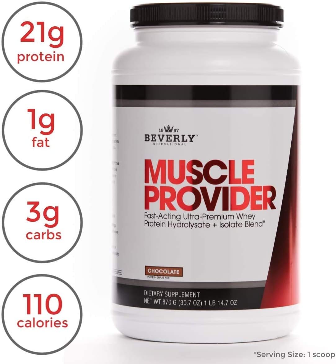 Chocolate Beverly International Muscle Provider - 30 Servings - Whey Protein Powder for Fast Recovery and Lean Muscle - Muscle-Filling, Stomach-Friendly, Ice Cream Flavored