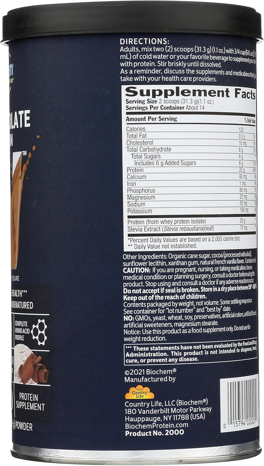 Chocolate Biochem Whey Protein Powder - 20g Protein for Muscle Support & Intense Workouts - 15.4 oz