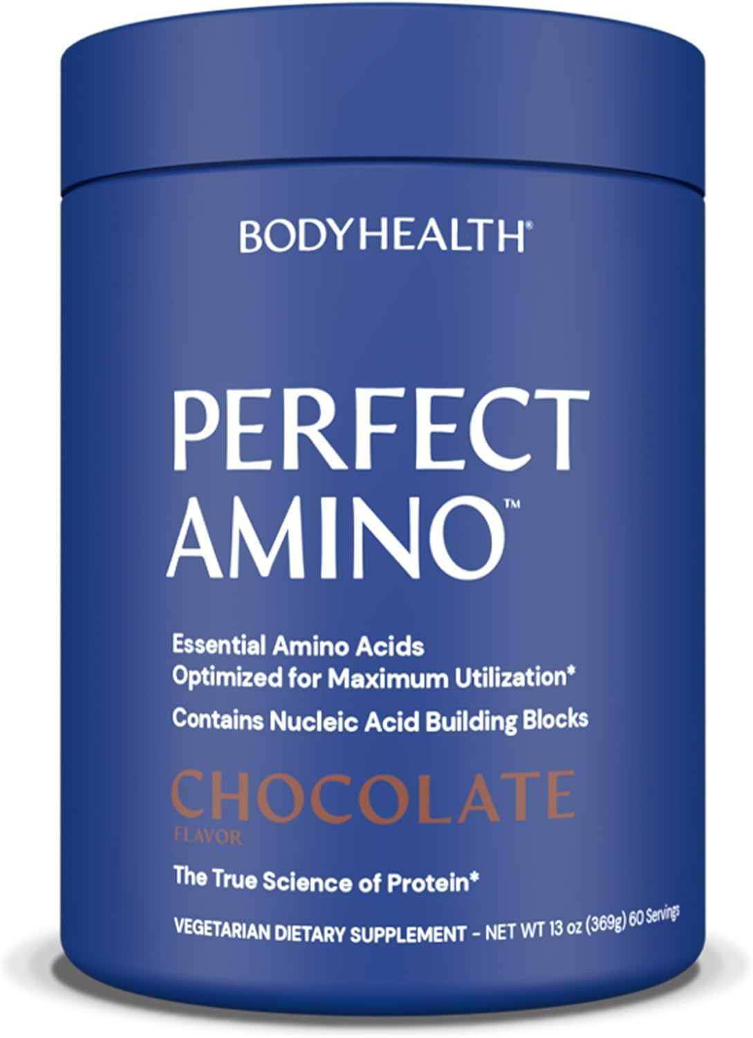 Chocolate BodyHealth PerfectAmino Powder - BCAA and EAA Energy Drink for Lean Muscle Recovery - Pre & Post Workout Supplement for Men and Women - 60 Servings