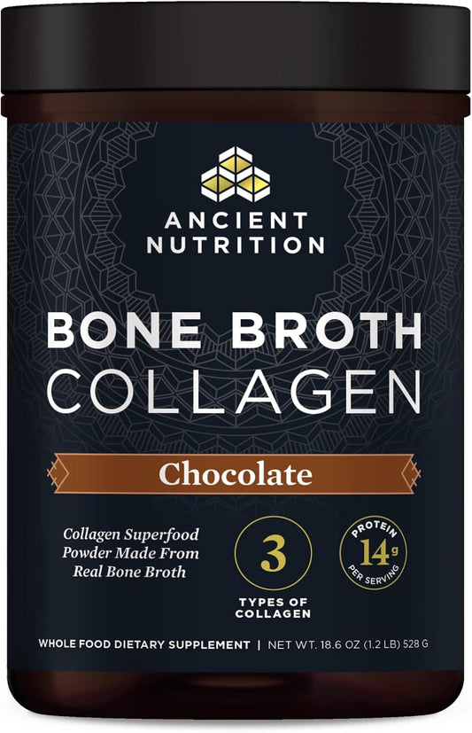 Chocolate Bone Broth Collagen Powder - Hydrolyzed Multi Collagen Peptides for Skin, Nails, and Joints - 30 Servings, 18.6oz