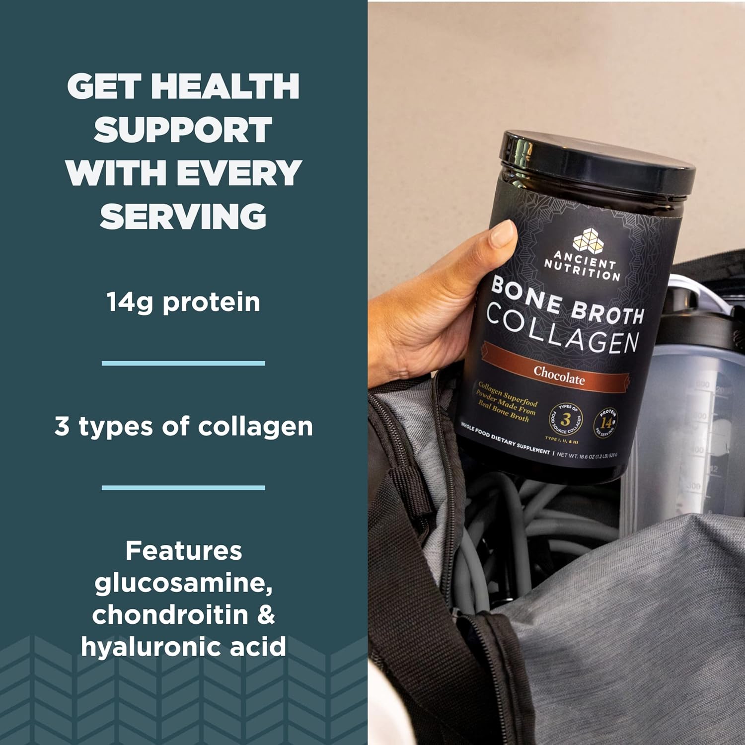 Chocolate Bone Broth Collagen Powder - Hydrolyzed Multi Collagen Peptides for Skin, Nails, and Joints - 30 Servings, 18.6oz
