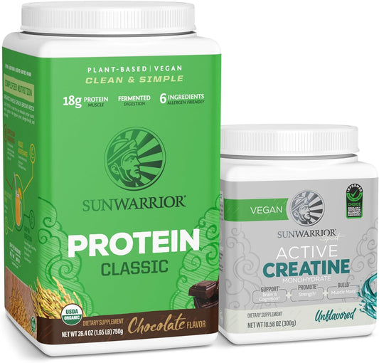 Chocolate Brown Rice Protein Powder & Unflavored Creatine Monohydrate Bundle - Plant-Based with 30 Servings Each