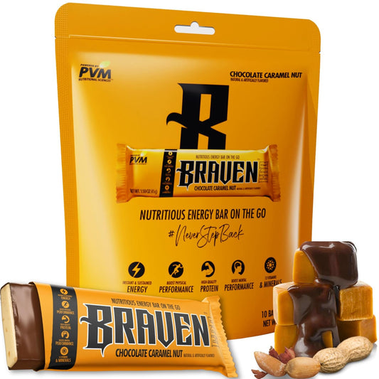 Chocolate Caramel Nut Energy Bars (1.59 oz, Pack of 10) - Protein-Packed Energy Chews for Running, Hiking & Sports - Gluten-Free On-the-Go Snacks for Sustained Energy Boost