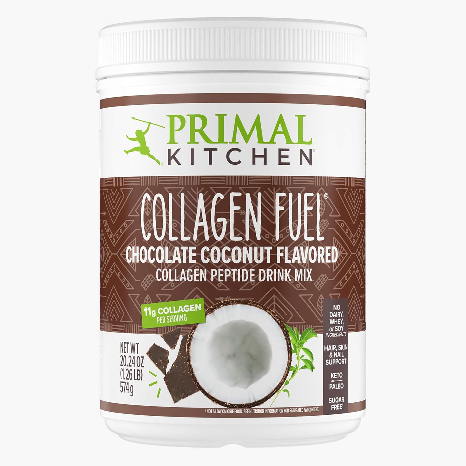 Chocolate Coconut Collagen Fuel Drink Mix - No Sugar or Dairy - 20 Ounces