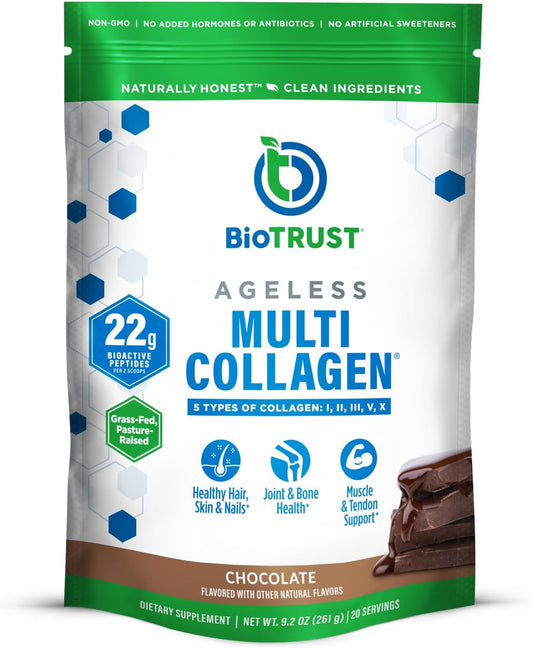 Chocolate Collagen Powder with 5 Types of Collagen for Women & Men - Hydrolyzed Protein from Grass-Fed Sources