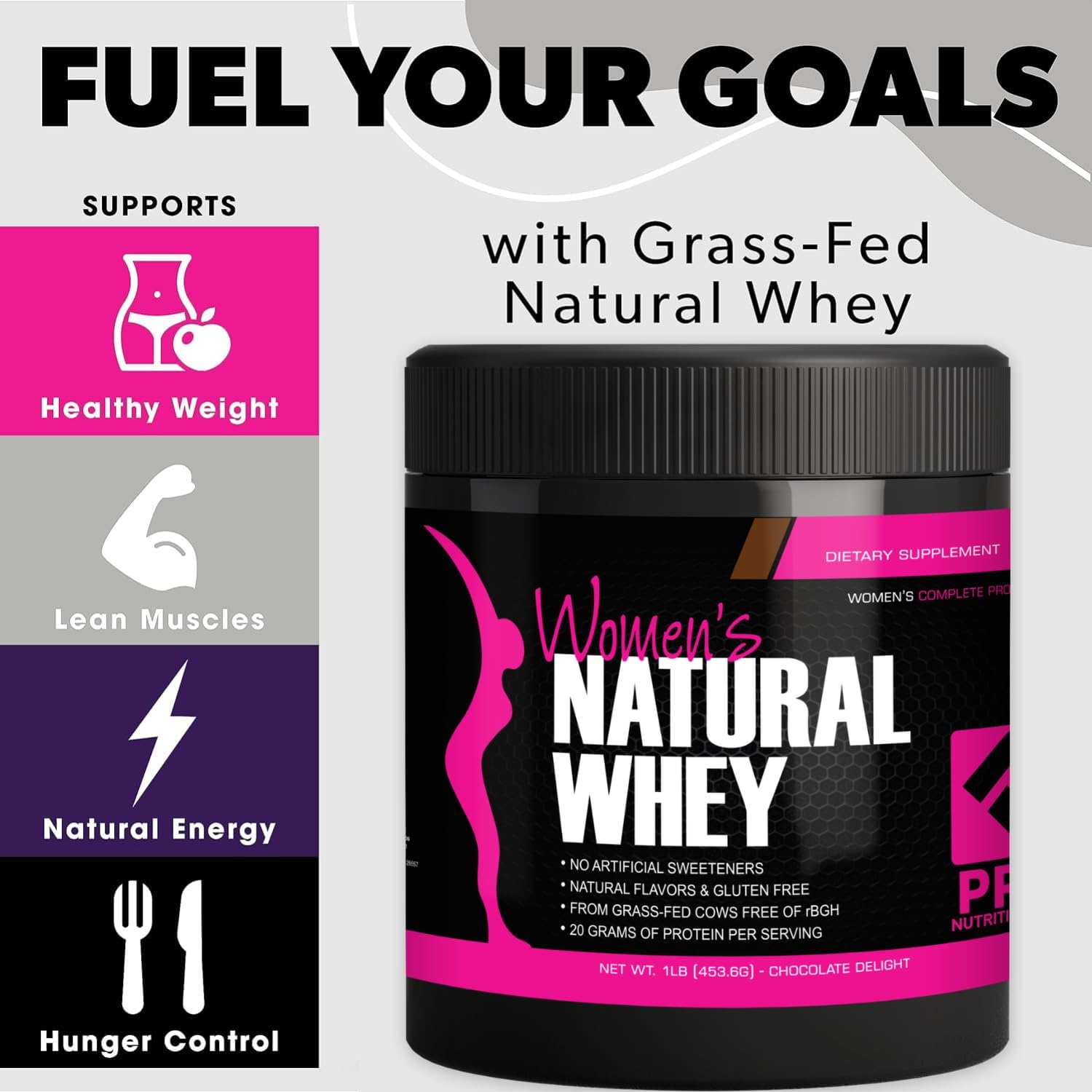 Chocolate Delight Whey Protein Powder for Women - Supports Lean Muscle - Low Carb - Gluten Free - Grass Fed and Hormone Free - 1 Lb