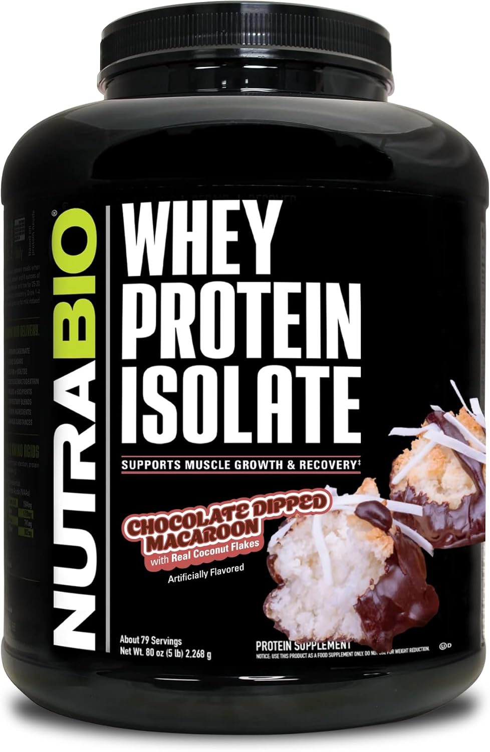 Chocolate Dipped Macaroon Whey Protein Isolate Powder - 25g Protein Per Serving - Complete Amino Acid Profile - Non-GMO - Soy & Gluten Free - 5 Lbs.