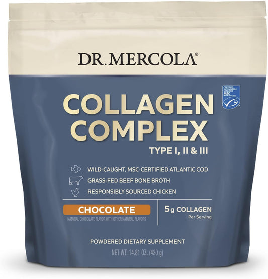 Chocolate Flavored Collagen Complex Powder by Dr. Mercola - 30 Servings, Supports Skin Health, Non-GMO, MSC Certified