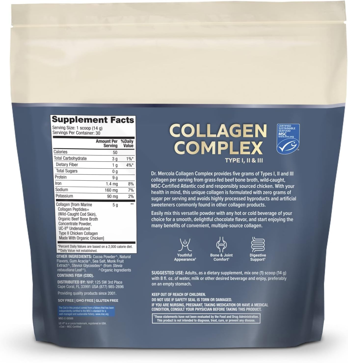 Chocolate Flavored Collagen Complex Powder by Dr. Mercola - 30 Servings, Supports Skin Health, Non-GMO, MSC Certified