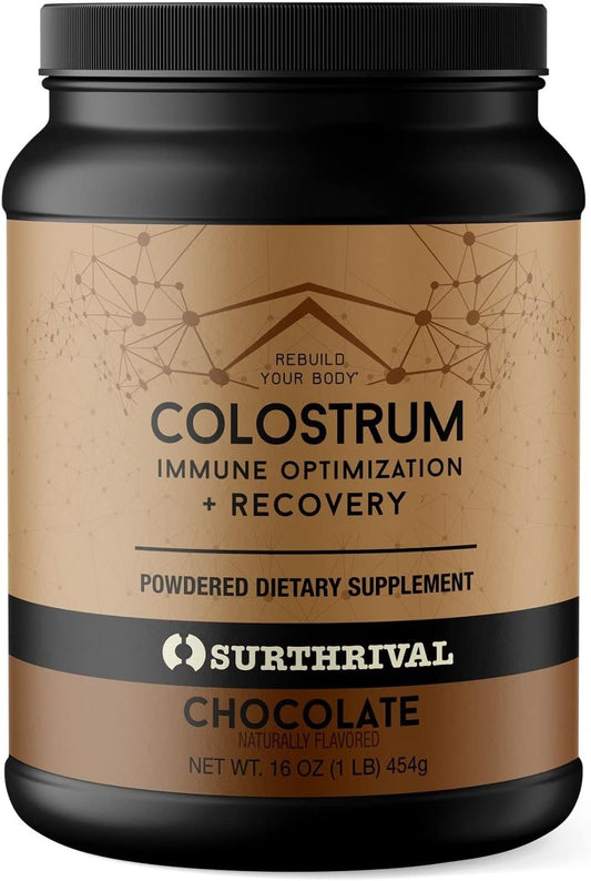 Chocolate Flavored Colostrum Powder - 16oz for Immune Support & Gut Health, Keto-Friendly Dietary Supplement