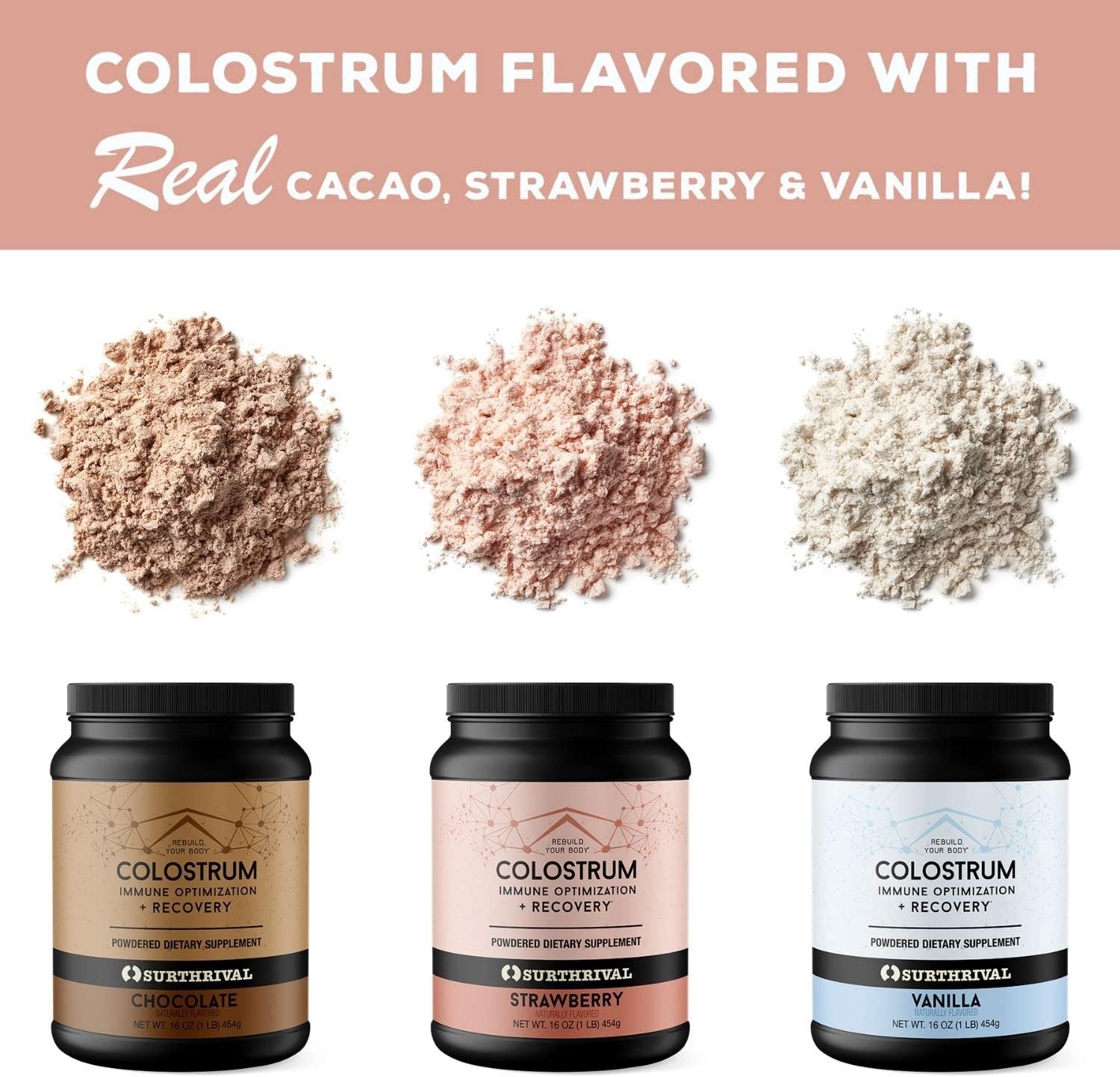 Chocolate Flavored Colostrum Powder - 16oz for Immune Support & Gut Health, Keto-Friendly Dietary Supplement