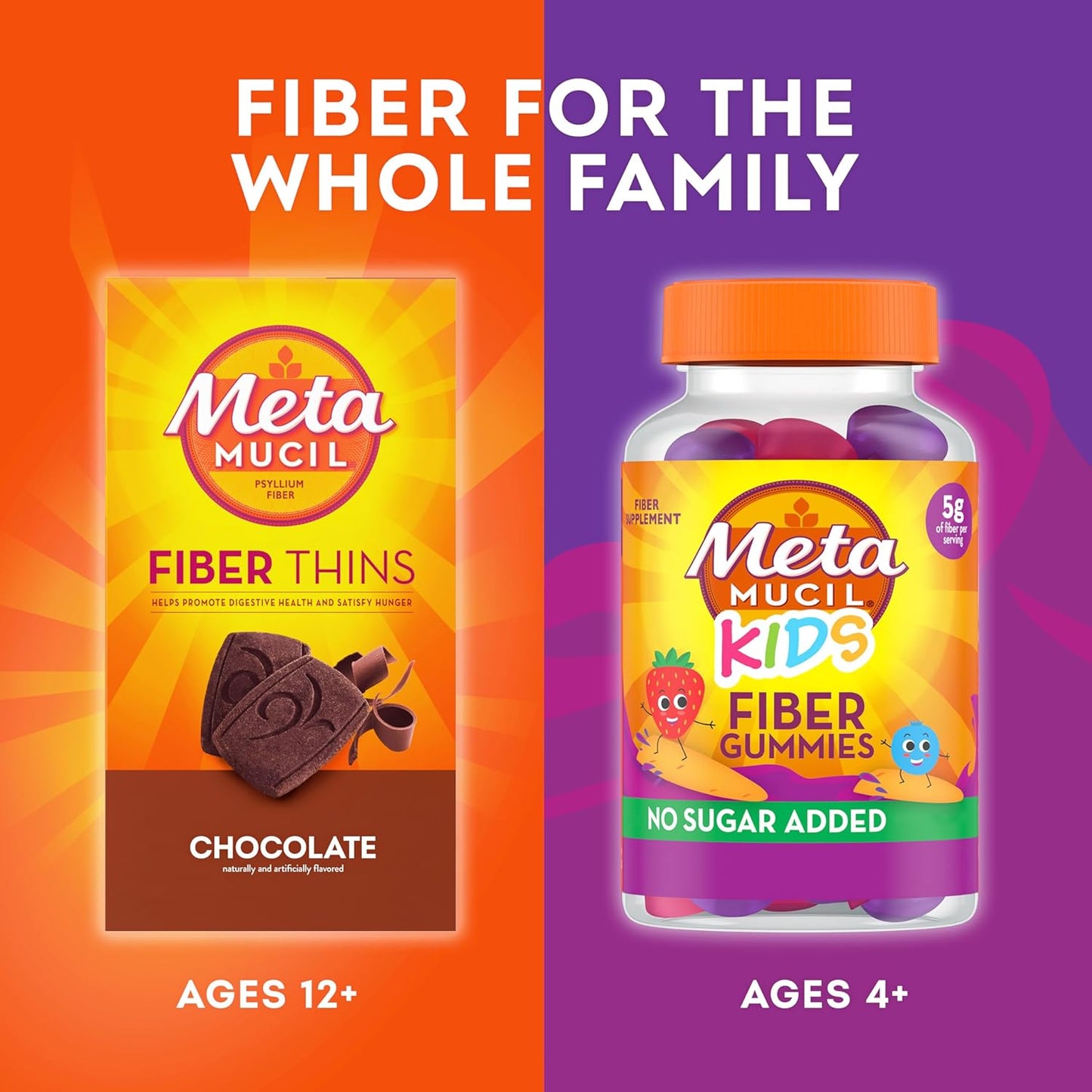 Chocolate Flavored Metamucil Fiber Thins - Digestive Health Support with Psyllium Husk Fiber Supplement, Satisfy Hunger - 12 Servings