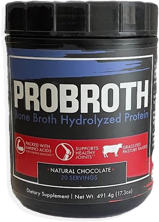 Chocolate Flavored Sugar-Free Bone Broth Hydrolyzed Protein Powder - Great for Men and Women, 20 Servings