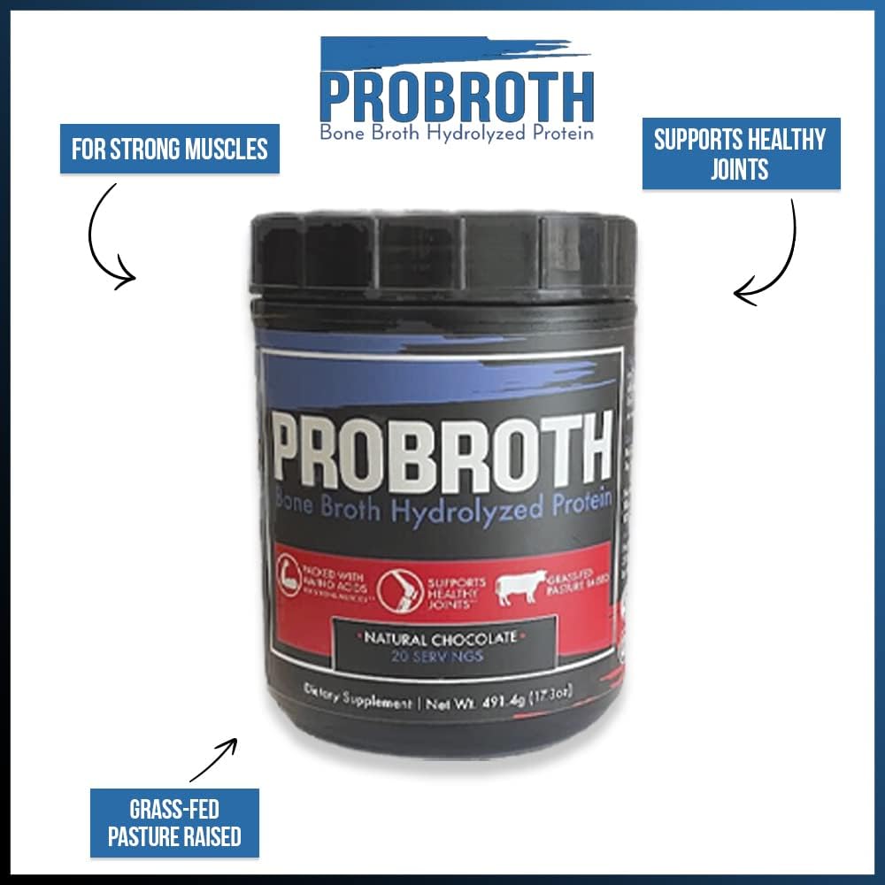 Chocolate Flavored Sugar-Free Bone Broth Hydrolyzed Protein Powder - Great for Men and Women, 20 Servings