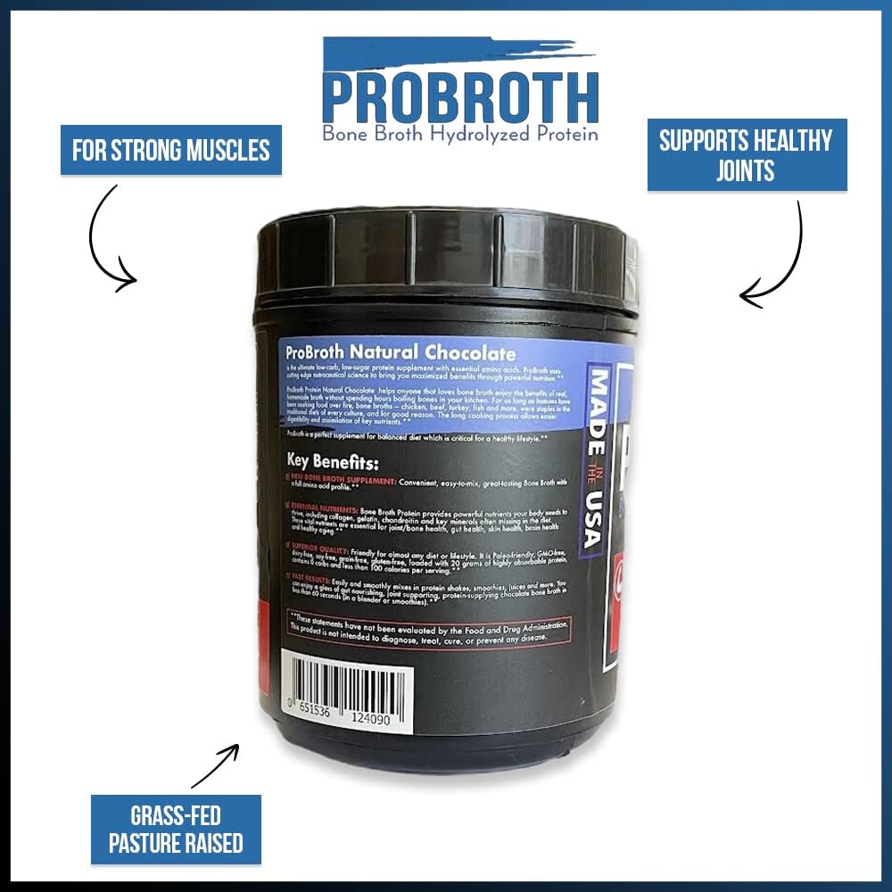 Chocolate Flavored Sugar-Free Bone Broth Hydrolyzed Protein Powder - Great for Men and Women, 20 Servings