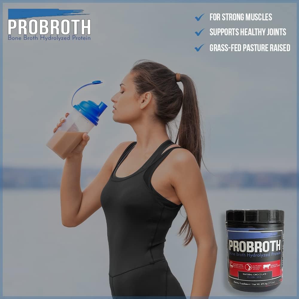 Chocolate Flavored Sugar-Free Bone Broth Hydrolyzed Protein Powder - Great for Men and Women, 20 Servings