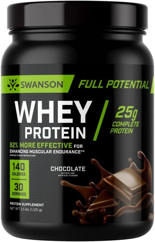 Chocolate Flavored Swanson Full Potential Whey Protein Powder - 25g for Muscle Building and Recovery