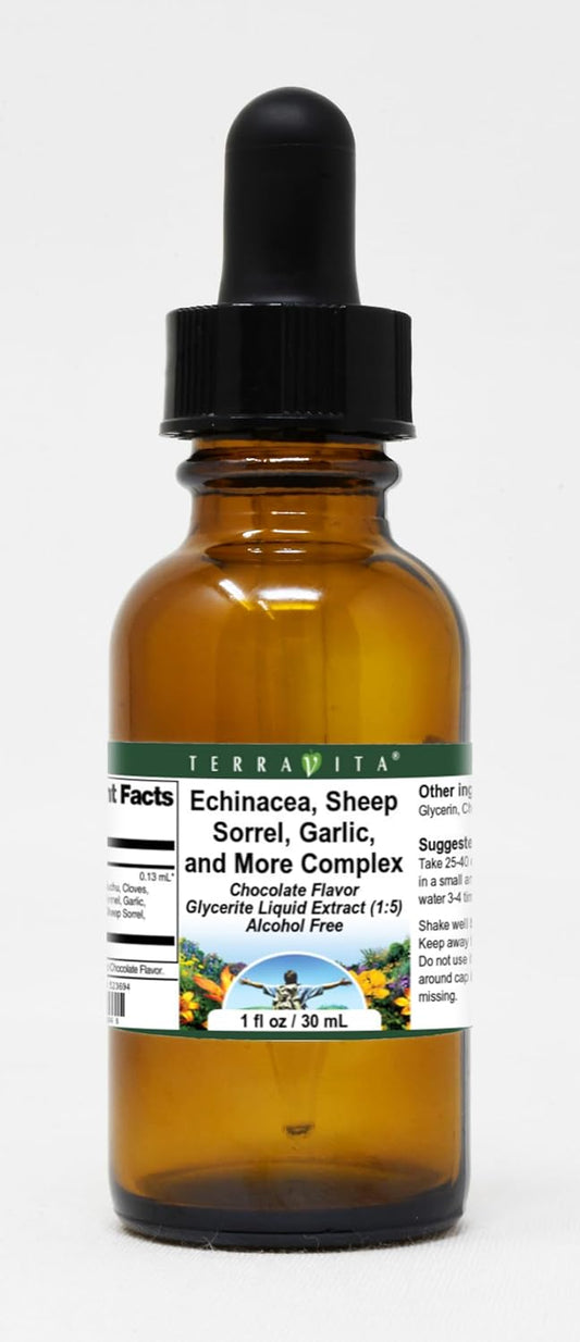 Chocolate Flavored Terravita Complex Glycerite Liquid Extract with Echinacea, Sheep Sorrel, Garlic - 3 Pack