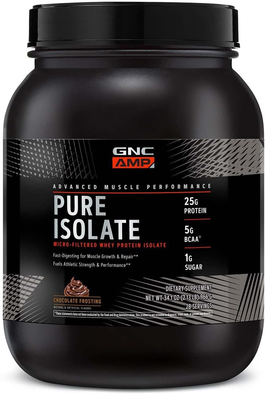 Chocolate Frosting GNC AMP Pure Isolate Protein Powder - 25g Whey Protein Isolate, 5g BCAA - Boosts Athletic Performance, Muscle Growth - 28 Servings