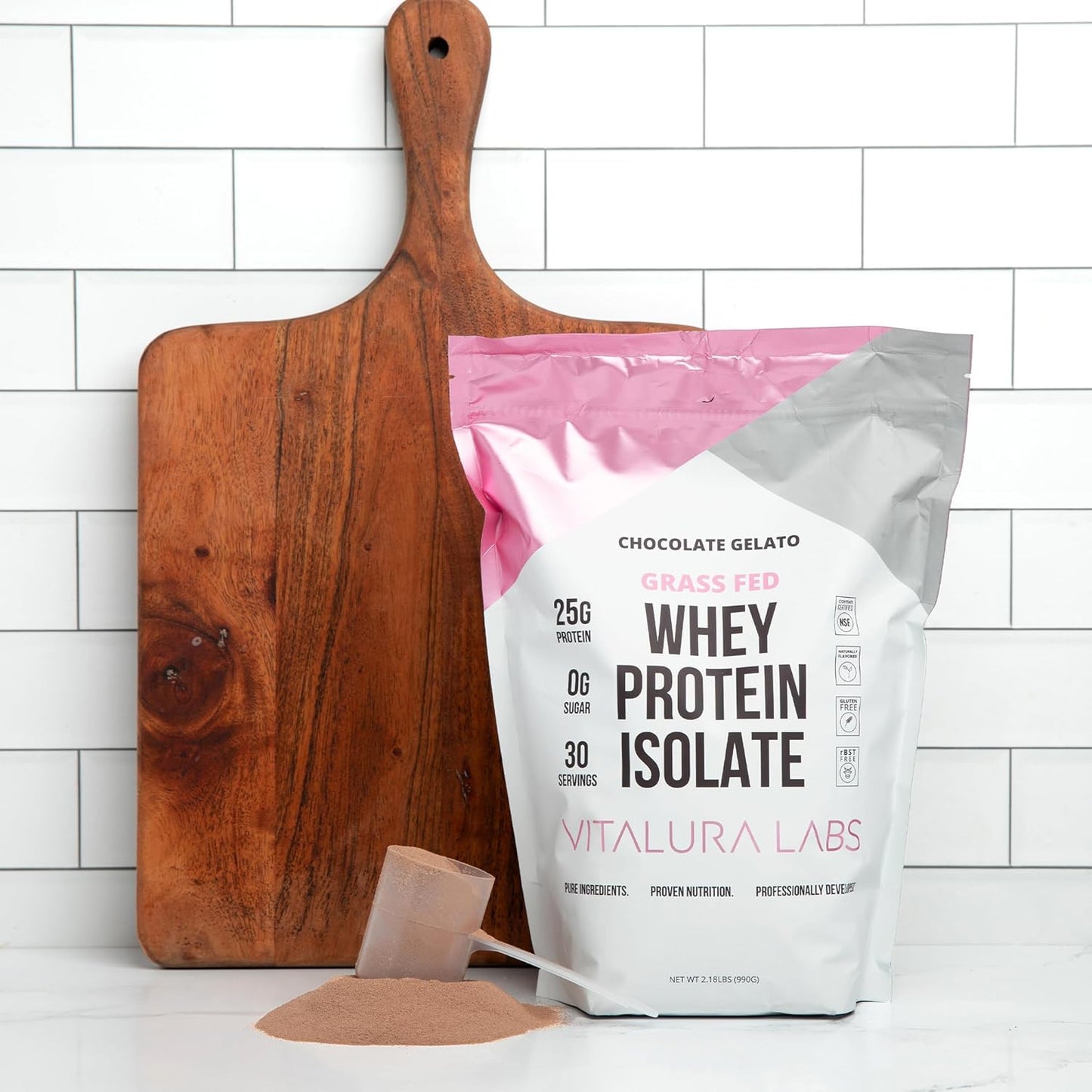 Chocolate Gelato Flavored Grass-Fed Whey Protein Isolate - 25g Protein - NSF Certified - No Fillers - 30 Servings