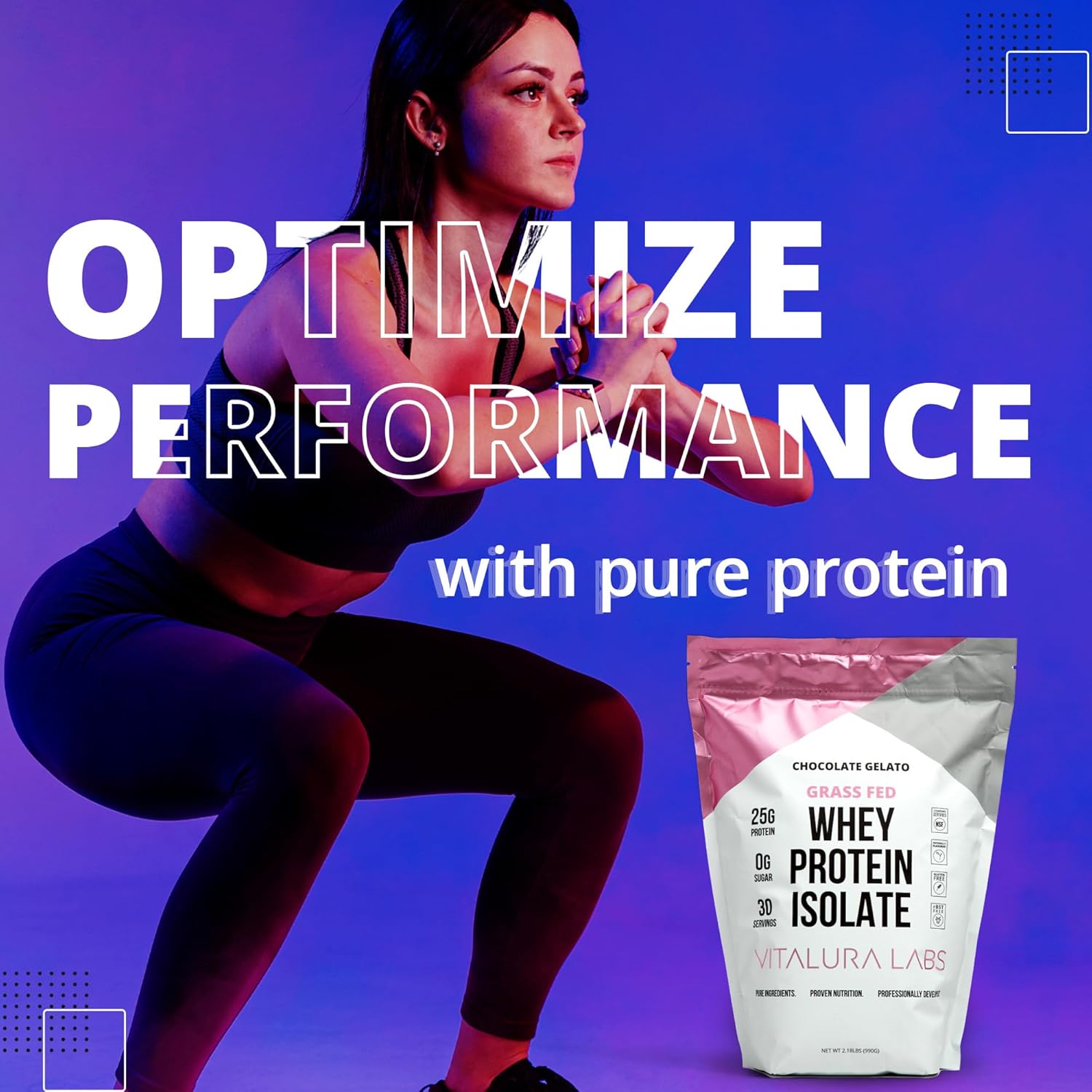 Chocolate Gelato Flavored Grass-Fed Whey Protein Isolate - 25g Protein - NSF Certified - No Fillers - 30 Servings