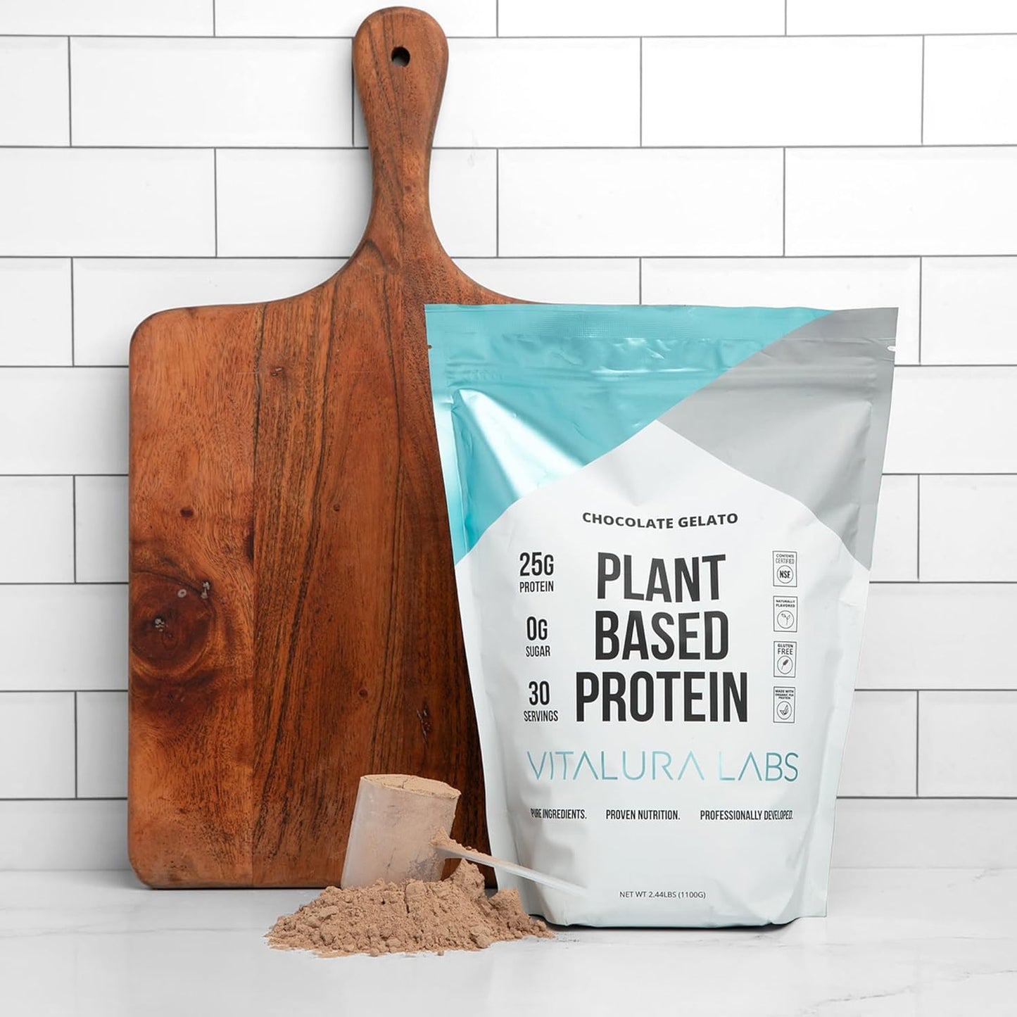 Chocolate Gelato Flavored Plant-Based Protein Powder with 25g of Protein Per Serving - NSF Certified - 30 Servings