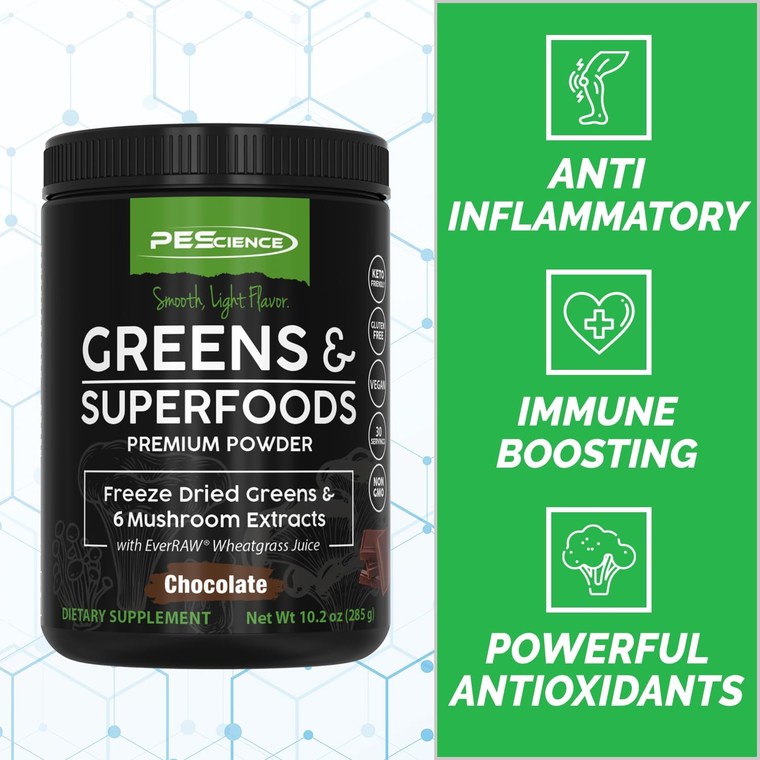 Chocolate Greens Superfood Powder with Turkey Tail Mushroom & Fruit Extracts - 30 Servings