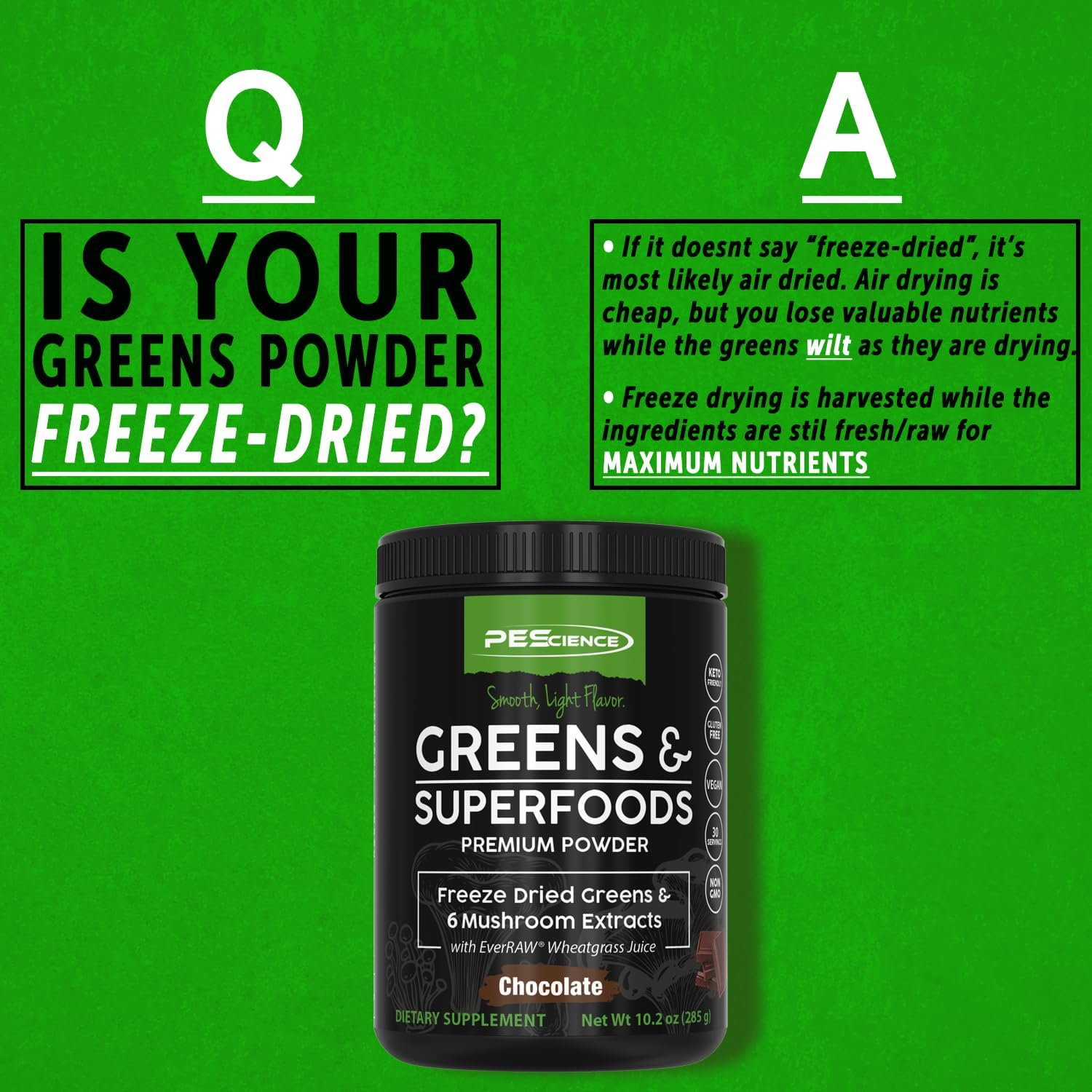 Chocolate Greens Superfood Powder with Turkey Tail Mushroom & Fruit Extracts - 30 Servings