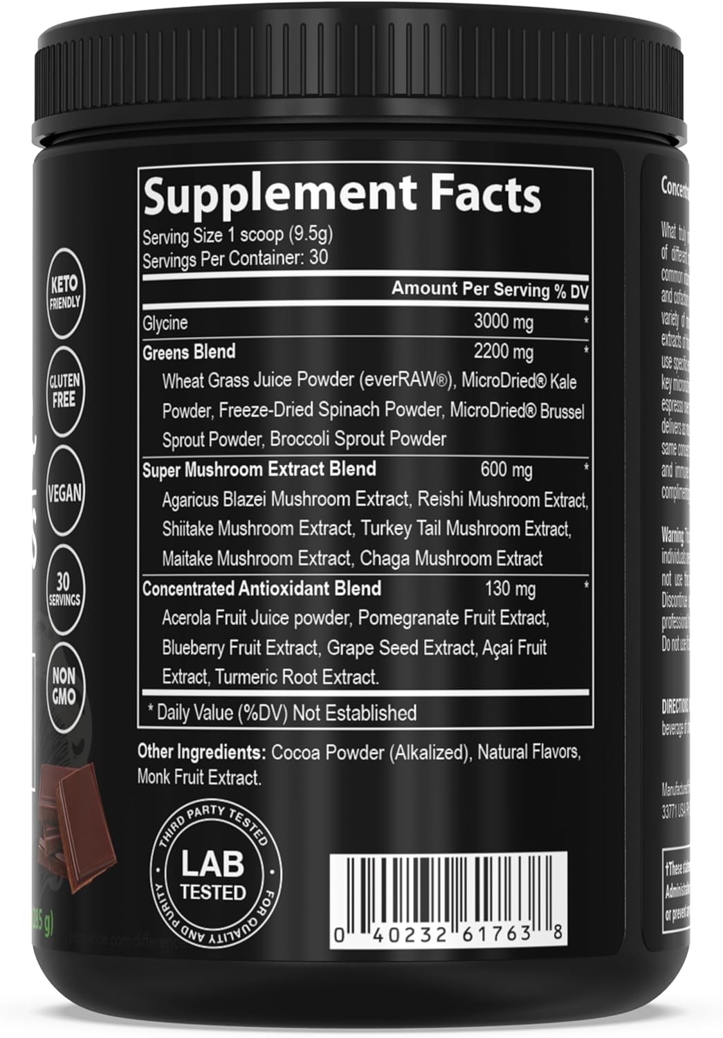 Chocolate Greens Superfood Powder with Turkey Tail Mushroom & Fruit Extracts - 30 Servings