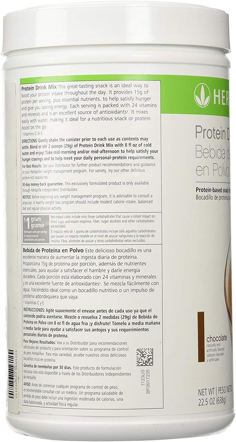 Chocolate Herbalife Protein Drink Mix in 22.5oz Canister - Delicious and Nutritious Protein Supplement