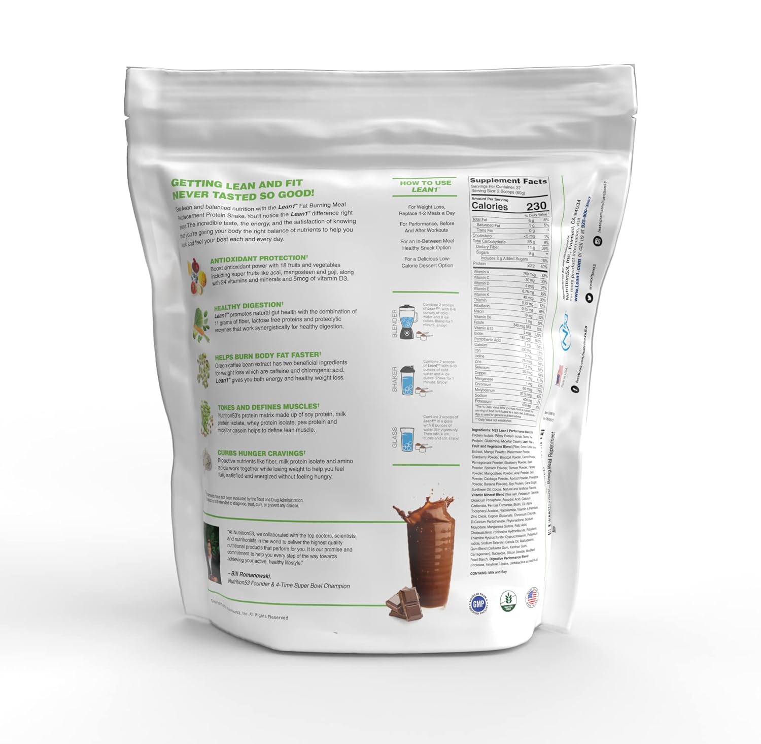 Chocolate Lean1 5lb - Meal Replacement Powder with Fat Burning Benefits (37 Servings)