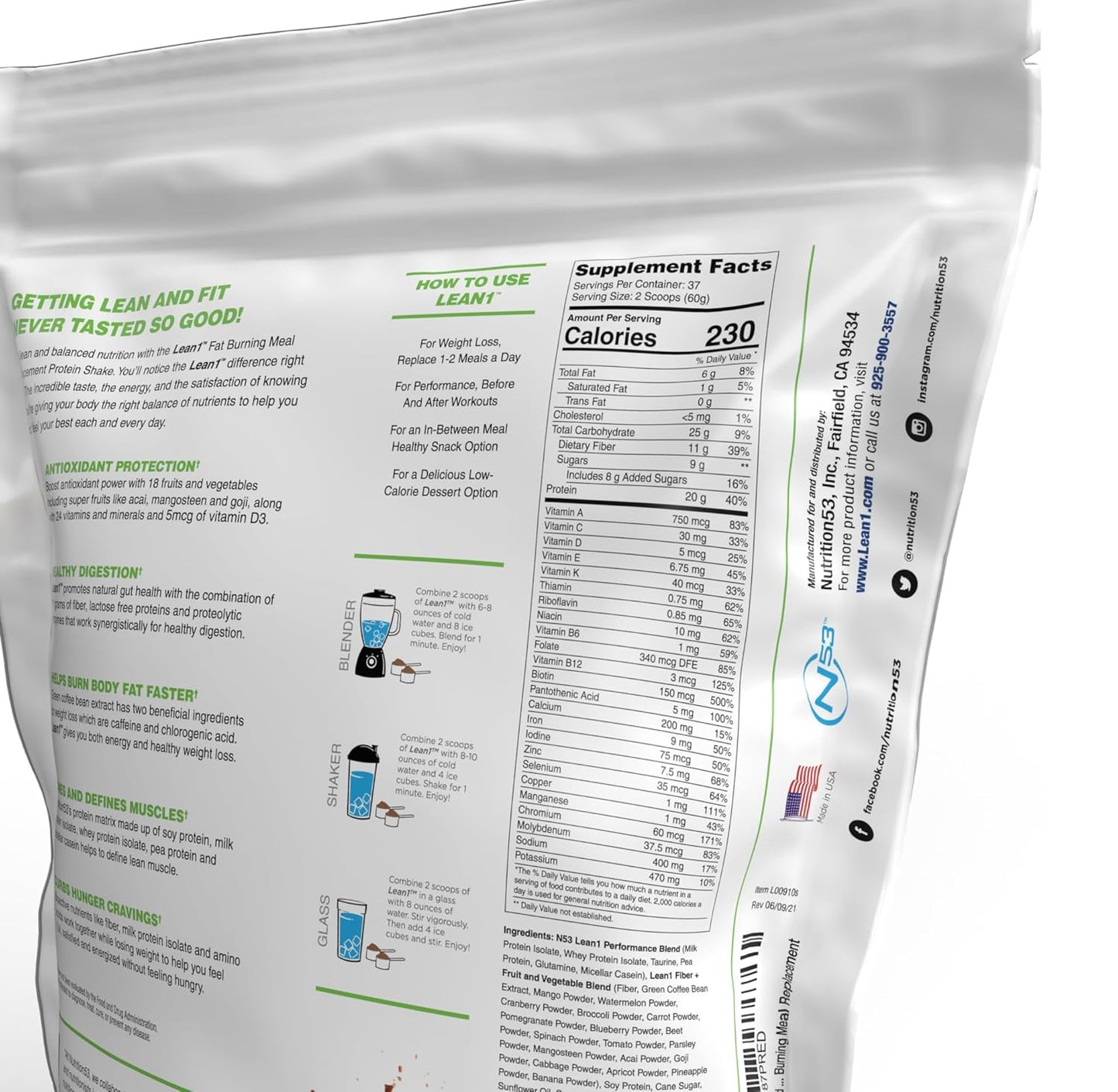 Chocolate Lean1 5lb - Meal Replacement Powder with Fat Burning Benefits (37 Servings)