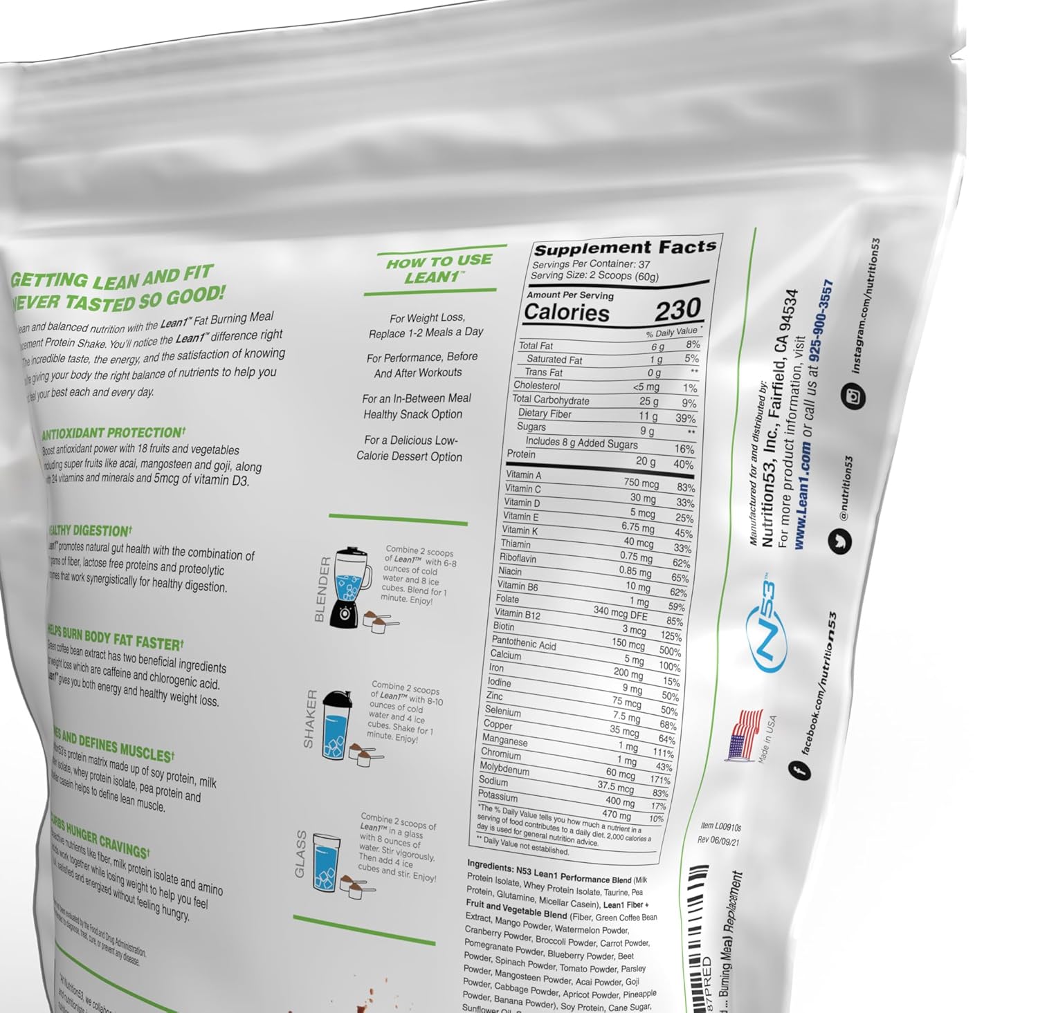 Chocolate Lean1 5lb - Meal Replacement Powder with Fat Burning Benefits (37 Servings)