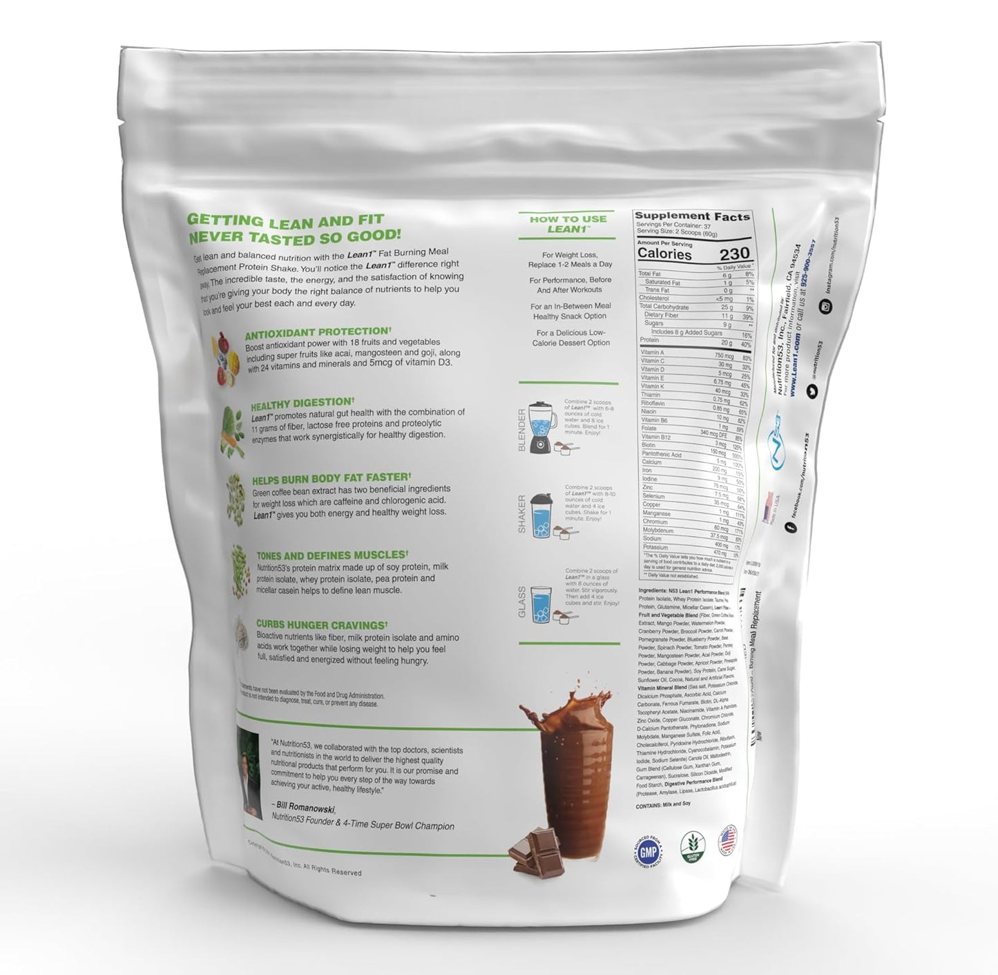 Chocolate Lean1 5lb - Meal Replacement Powder with Fat Burning Benefits (37 Servings)