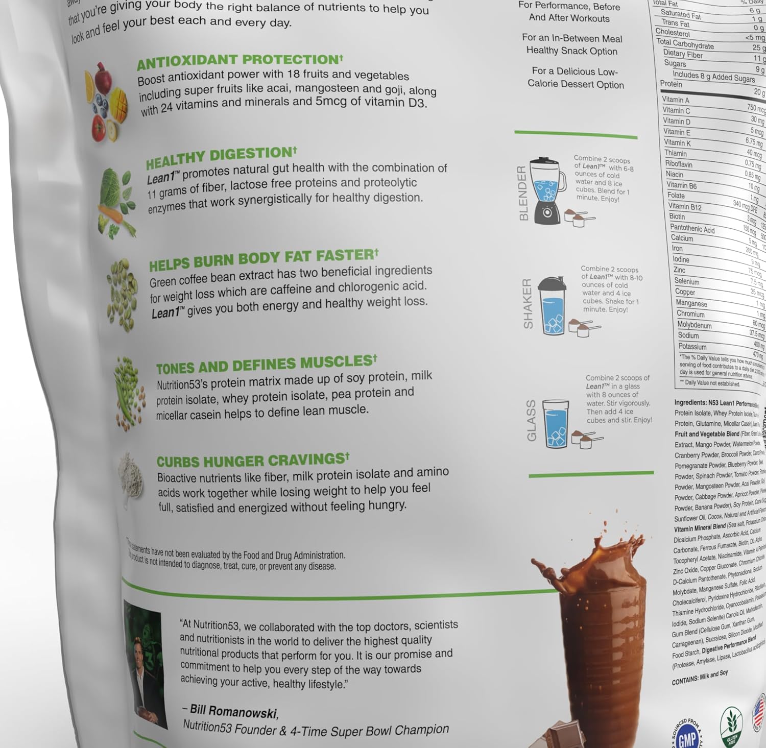 Chocolate Lean1 5lb - Meal Replacement Powder with Fat Burning Benefits (37 Servings)