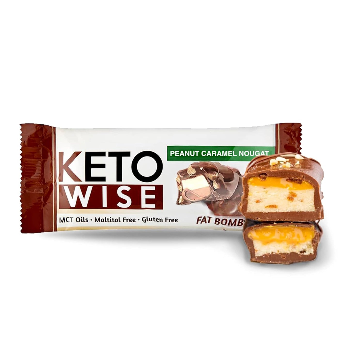 Chocolate MCT Oil Fat Bombs - Keto Friendly Low Carb Snack - Peanut Caramel Nougat, 16 Pack
