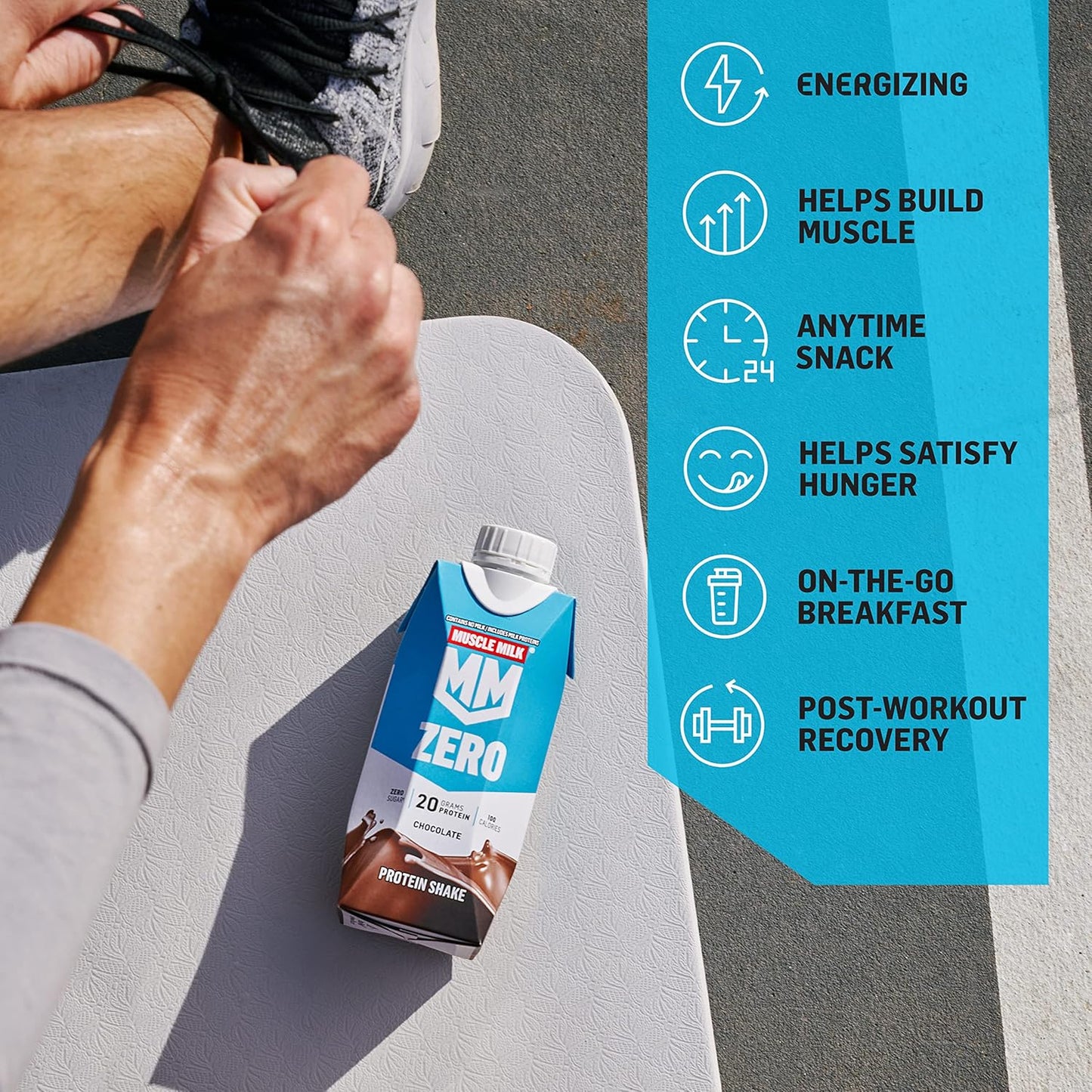 Chocolate Muscle Milk Zero Protein Shake - 20g Protein, Zero Sugar, 100 Calories, Vitamins A, C & D, 4g Fiber - Energizing Snack for Workout Recovery - 11.16 Fl Oz, Pack of 12