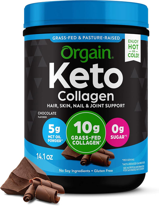 Chocolate Orgain Keto Collagen Protein Powder - Grass Fed Hydrolyzed Peptides, 5g MCT Oil for Joint & Skin Support - Non-GMO, Gluten Free - 0.88lb