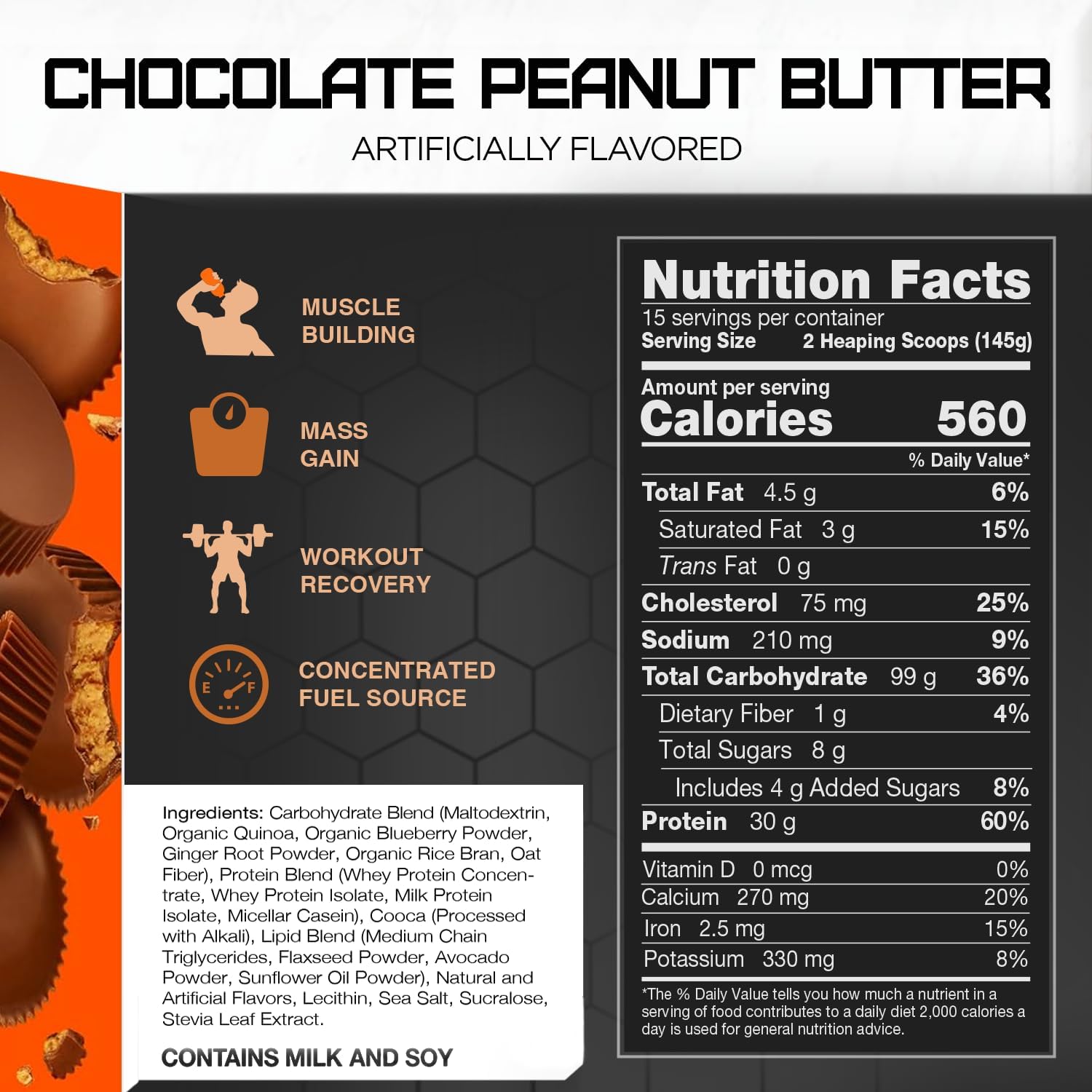Chocolate Peanut Butter Clean Gainer by Rival Nutrition - 5lbs of High-Quality Protein and Nutrients