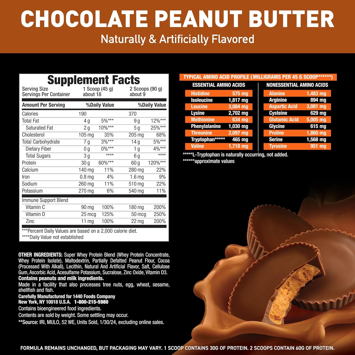 Chocolate Peanut Butter Whey Protein Powder by Body Fortress - 100% Premium Quality, 1.78lbs