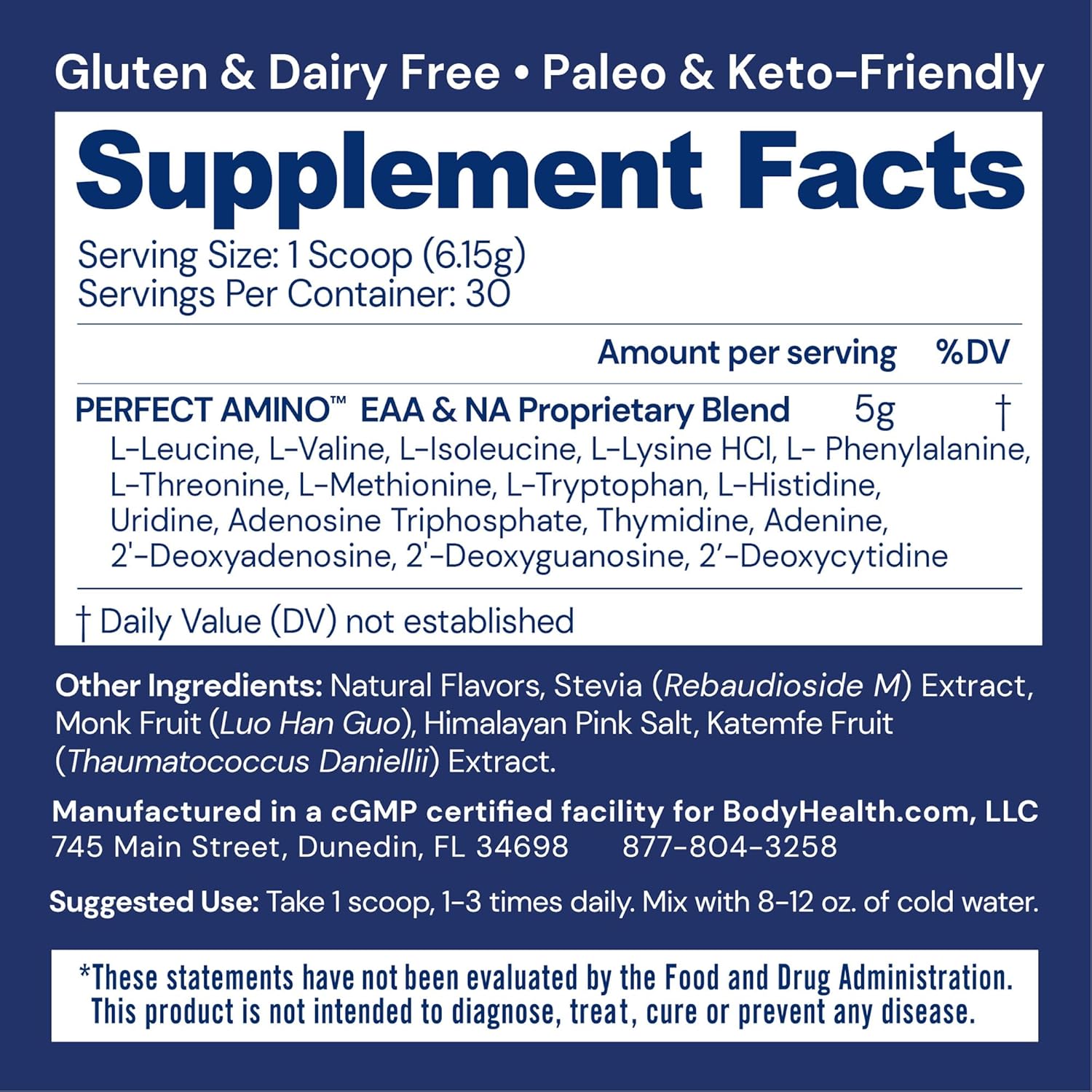 Chocolate PerfectAmino Powder - BCAA and EAA Energy Drink for Lean Muscle and Recovery - Pre and Post Workout Supplement for Men and Women - 30 Servings