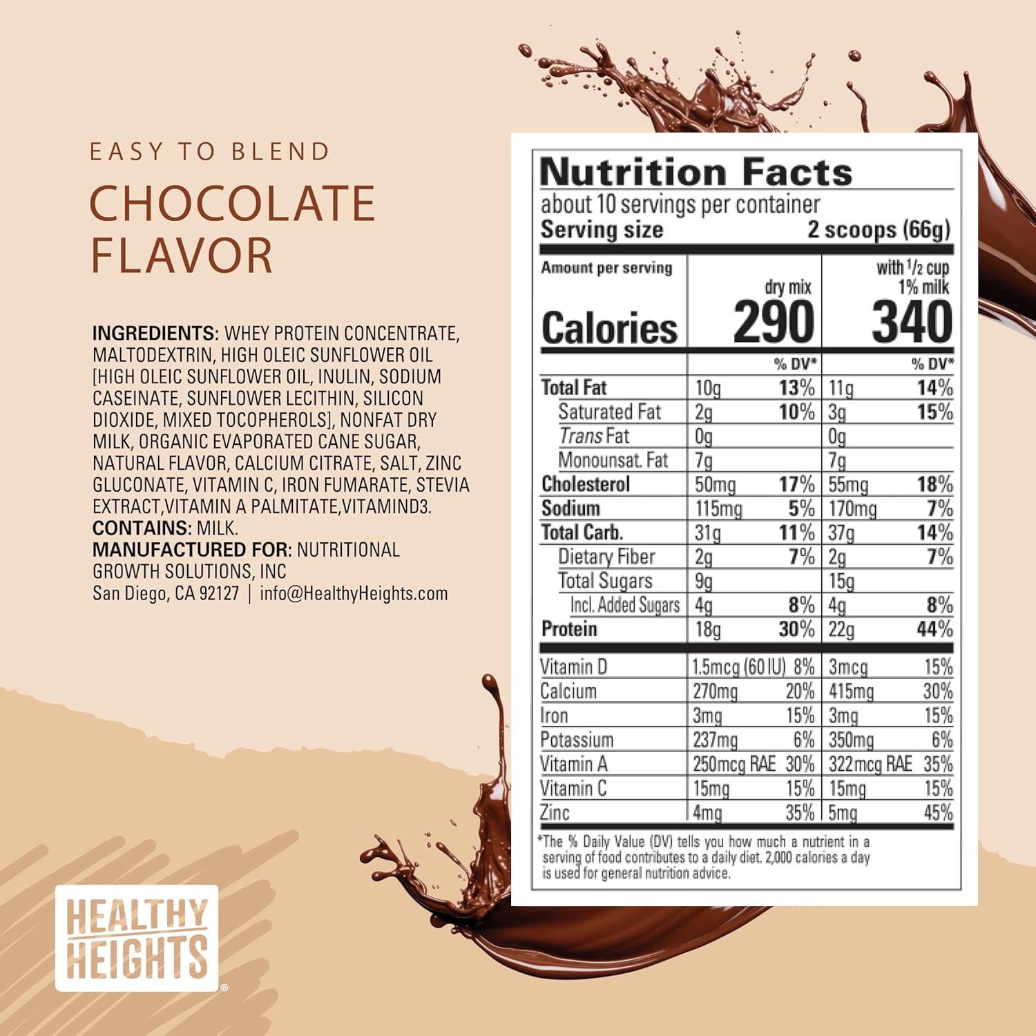 Chocolate Protein Shake for Boys 10+ - Healthy Heights Daily Kids Grow Mix with High Protein