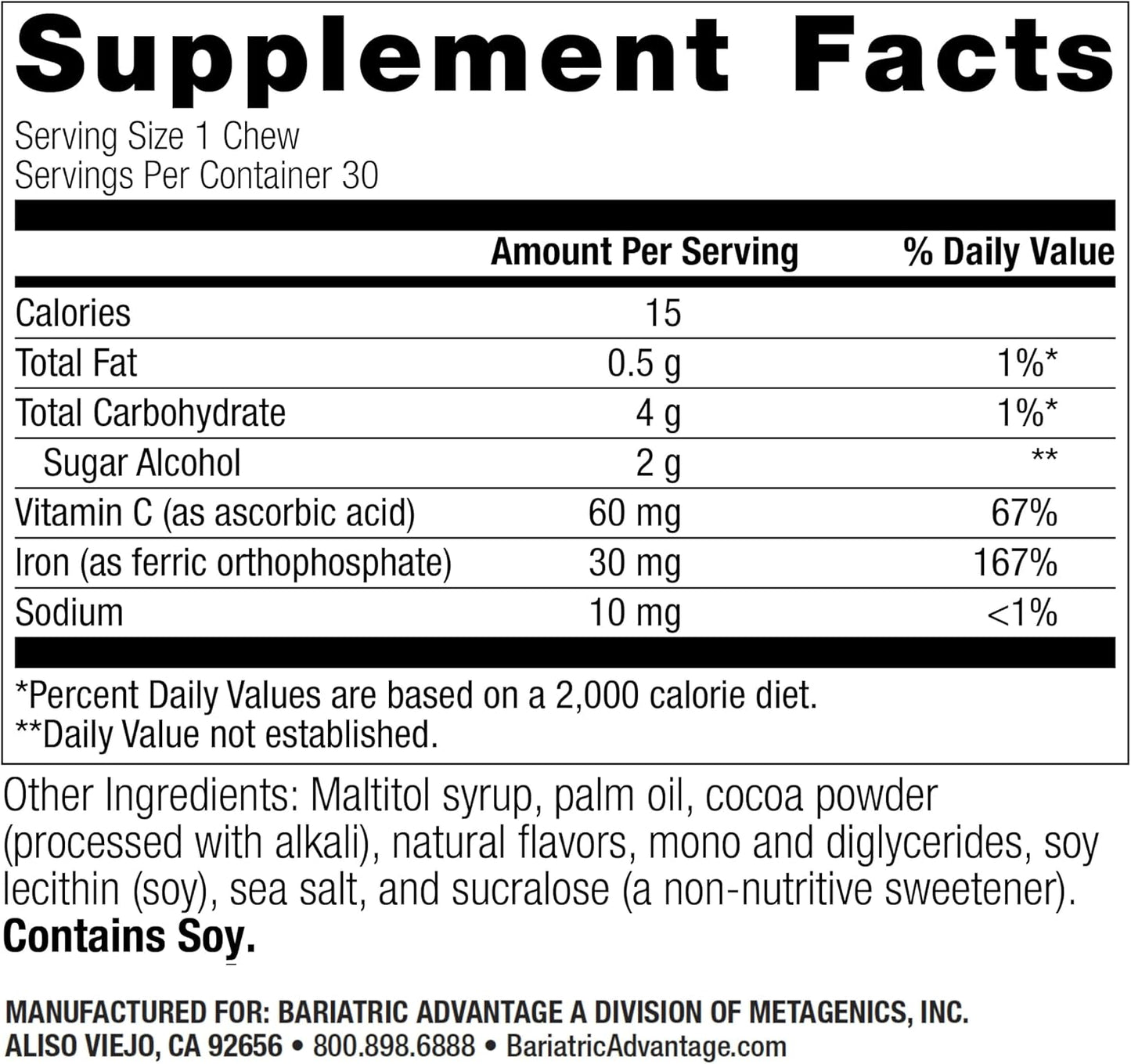 Chocolate Raspberry Truffle Iron Chewy Bites - 30 Count with 30mg Iron and 60mg Vitamin C