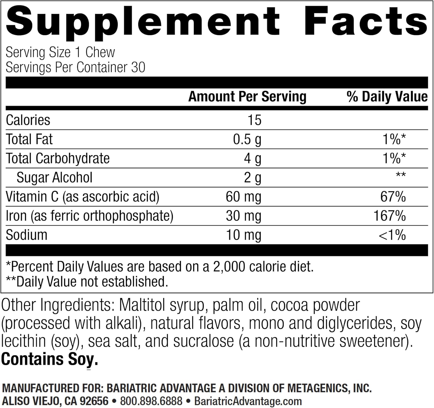 Chocolate Raspberry Truffle Iron Chewy Bites - 30 Count with 30mg Iron and 60mg Vitamin C