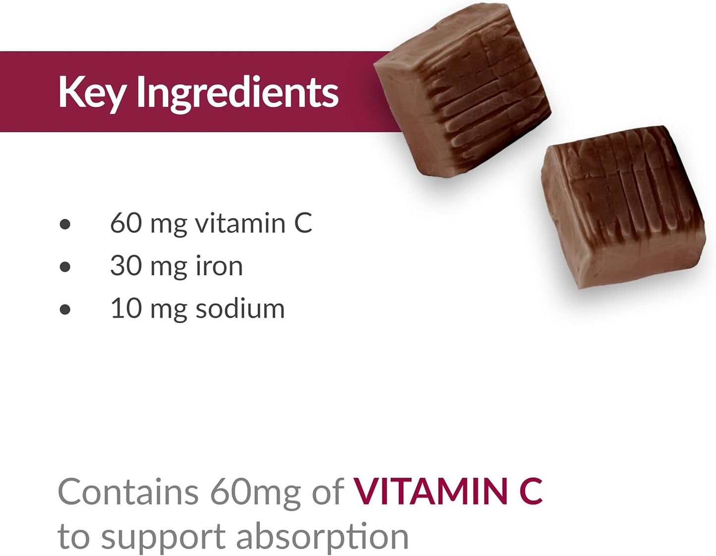 Chocolate Raspberry Truffle Iron Chewy Bites - 30 Count with 30mg Iron and 60mg Vitamin C