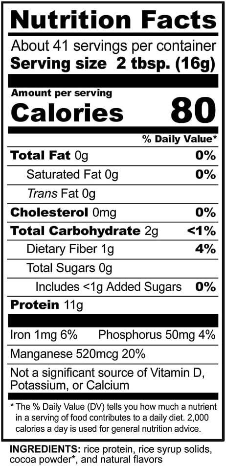 Chocolate Rice Protein Powder, 1 lb. 6.9 oz | Low Carb, Vegetarian & Keto-Friendly | Chemical-Free & Gluten-Free Plant-Based Protein | Easy-to-Digest & Nutrient-Dense